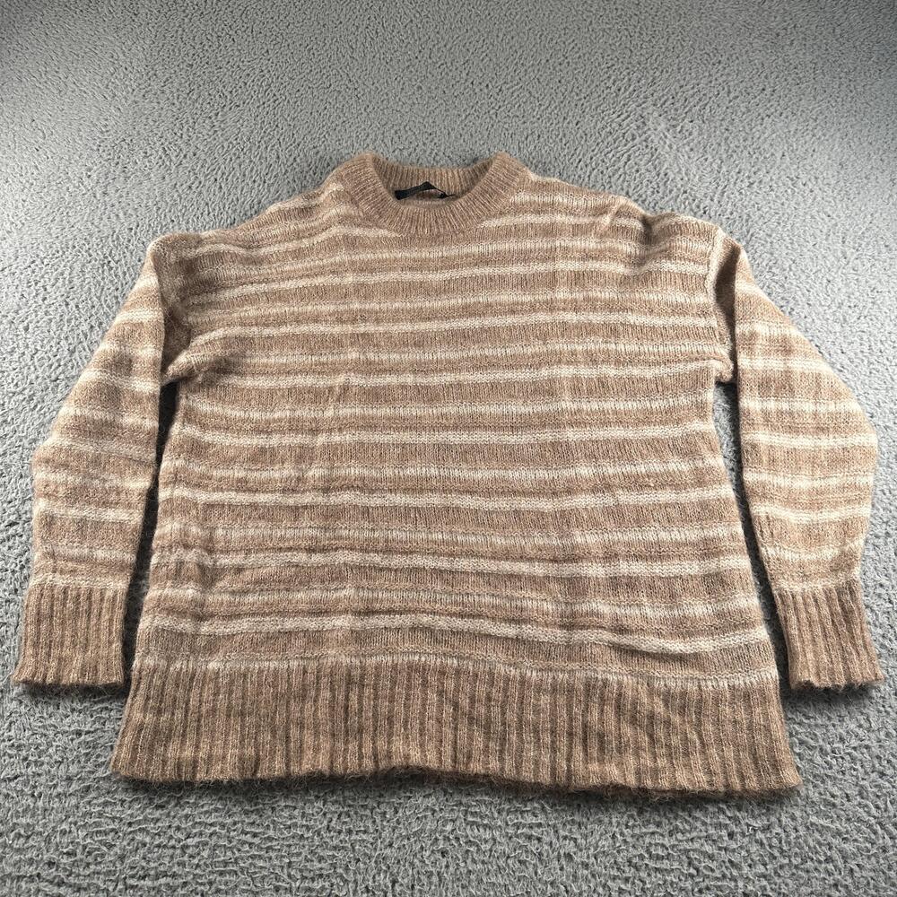 Jenni Kayne Sweater Womens S Beige Alpaca Wool Blend Stripe Crew Knit Pullover